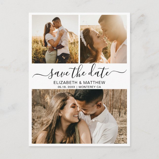 Carte Postale Faire-part Modern Chic Script Photo Collage Enregistrer La Da (Devant)