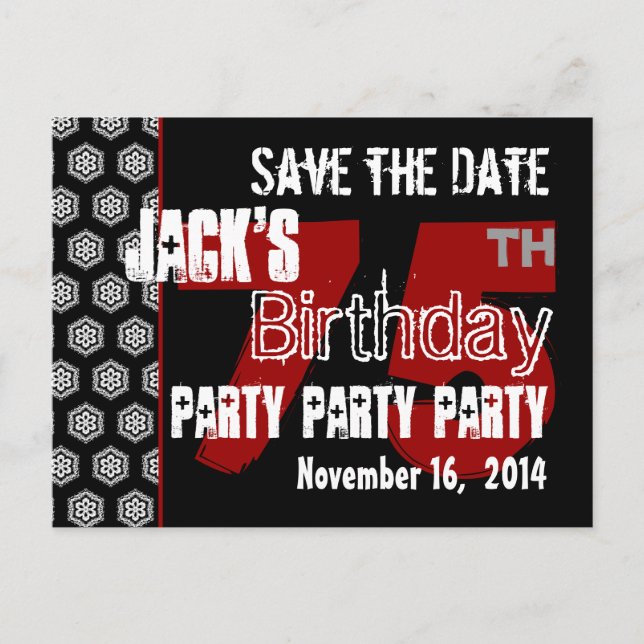 Carte Postale Faire-part Modern Save the Date 75th Birthday Party R202 (Devant)