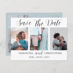 Carte Postale Faire-part Modern Save the Date Élégant Script Photo Collage