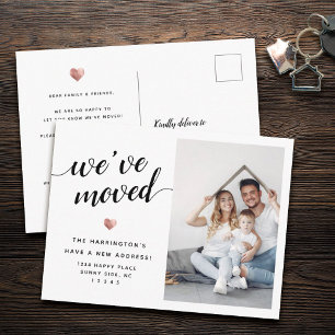 Carte Postale Faire-part Modern Script We've Moved Rose Gold Photo Moving