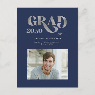 Carte Postale Faire-part Modern typography photo silver glitter graduation 