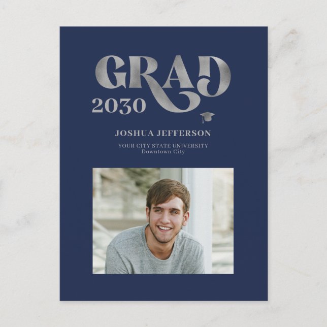 Carte Postale Faire-part Modern typography photo silver glitter graduation  (Devant)