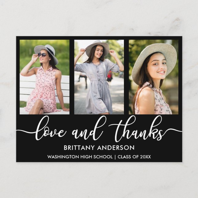 Carte Postale Faire-part Moderne 3 Photo Graduation Amour et Merci (Devant)