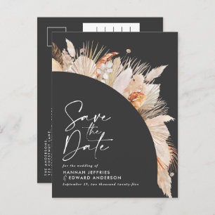 Carte Postale Faire-part Moderne botanique noir élégant pampas herbe