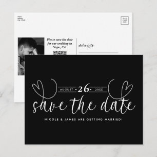 Carte Postale Faire-part Moderne cœur chic noir et blanc, save the date