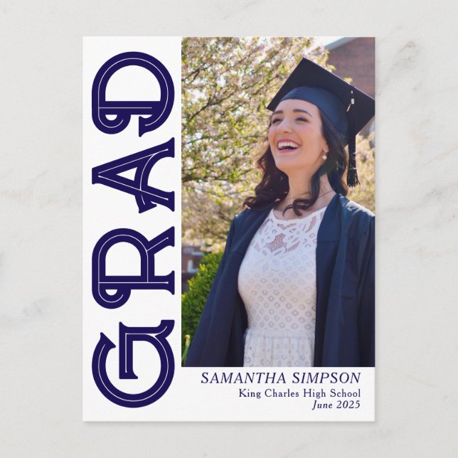Carte Postale Faire-part moderne de graduation en bleu (Devant)