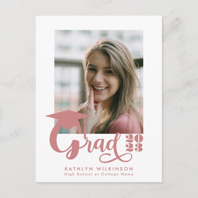 Carte Postale Faire-part Moderne Dusty Pink Script tendance Photo Graduatio (Devant)