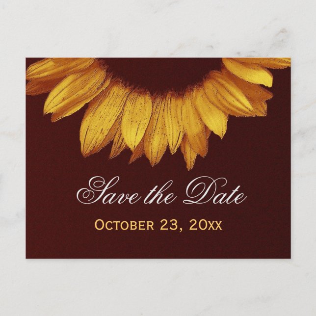 Carte Postale Faire-part Moderne Enregistrer la date Gold Coloured Sunflowe (Devant)