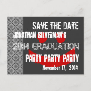 Carte Postale Faire-part Moderne Enregistrer la Date Graduation Party Rouge