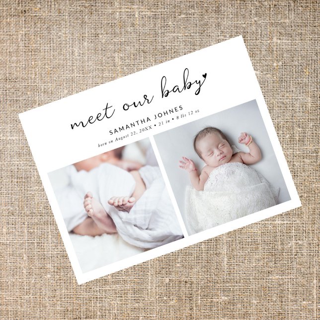 Carte Postale Faire-part Moderne Faisons Connaissance avec Notre Bébé 2 Col (Créateur téléchargé)