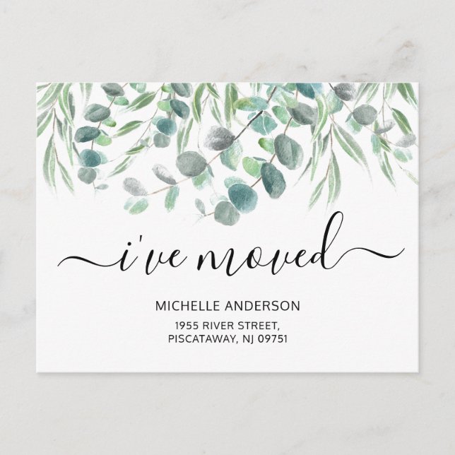 Carte Postale Faire-part Moderne J'ai déménagé Eucalyptus Botanique Déménag (Devant)