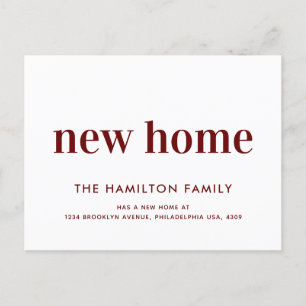 Carte Postale Faire-part Moderne minimaliste Nouveau Home Maroon Moving