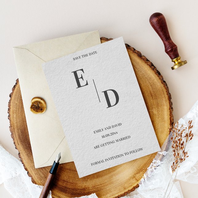 Carte Postale Faire-part Moderne Monogramme Noir Blanc Mariage Save The Dat (Modern Monogram Black White Wedding Save The Date Announcement Postcard)