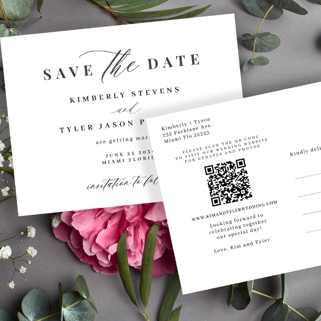 Carte Postale Faire-part Moderne QR CODE mariage élégant enregistrer la dat (Créateur téléchargé)