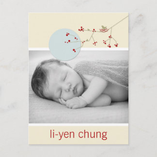 Carte Postale Faire-part Moderne Red Nesting Bird Family Photo simple Naiss