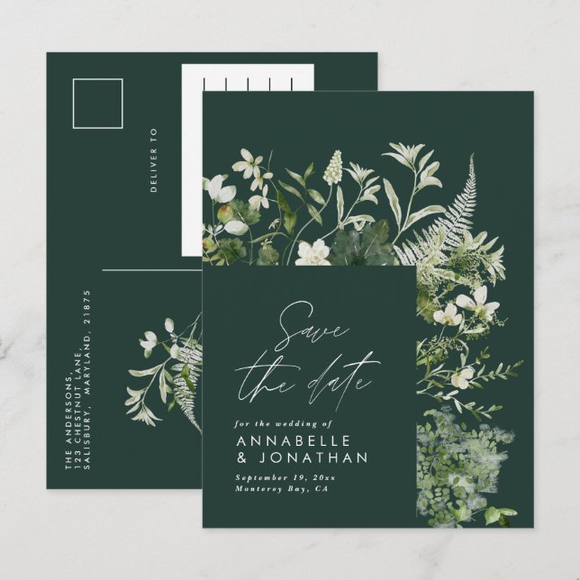 Carte Postale Faire-part Moderne rustique eucalyptus botanique élégant vert (Devant / Derrière)