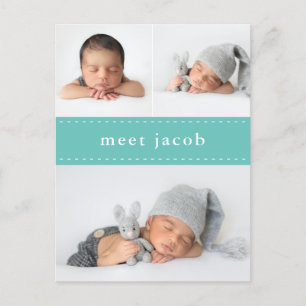 Carte Postale Faire-part Moderne Simple Chic Cute Stitch Photo Bébé Naissan