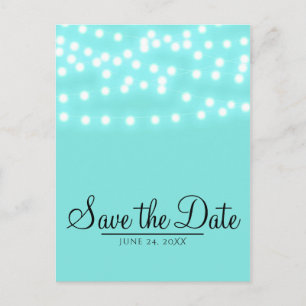 Carte Postale Faire-part Moderne Turquoise Blue String Lights Enregistrer l