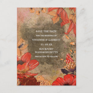 Carte Postale Faire-part Moderne Vintage Fleurie d'Automne Épargnez la Date
