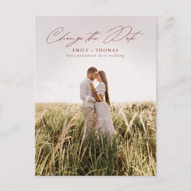 Carte Postale Faire-part Modifier La Date Complète Photo Mariage Postponton (Devant)