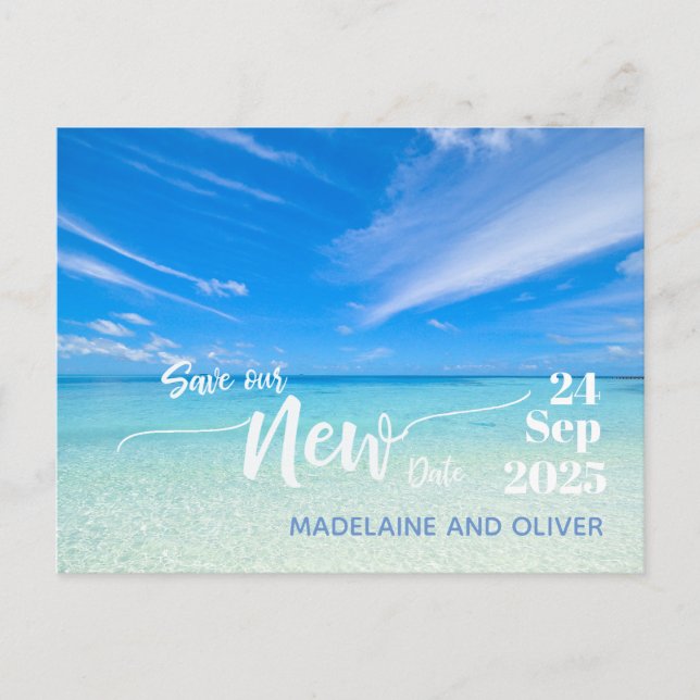 Carte Postale Faire-part Modifier La Date Mariage Beach Blue Summer (Devant)