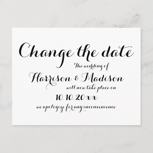 Carte Postale Faire-part Modifier la date, Mariage de calligraphie (Devant)