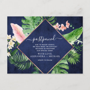 Carte Postale Faire-part Modifier la date Tropical Postponed Navy Blue