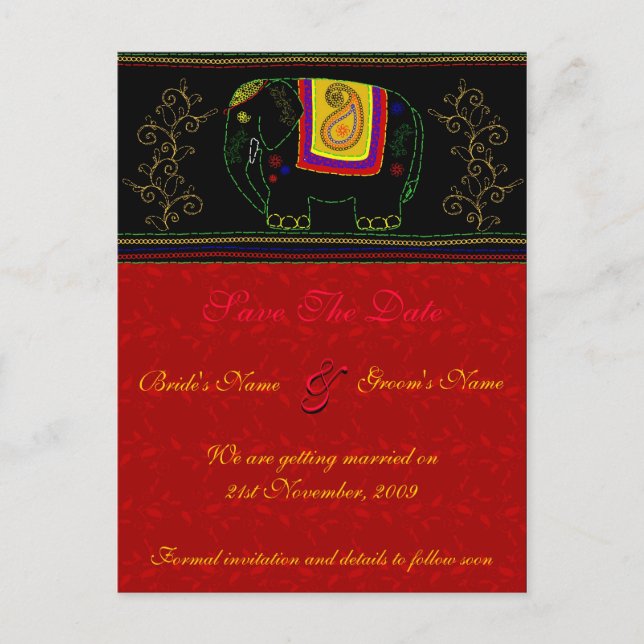 Carte Postale Faire-part Mon éléphant indien - Rouge indien (Devant)