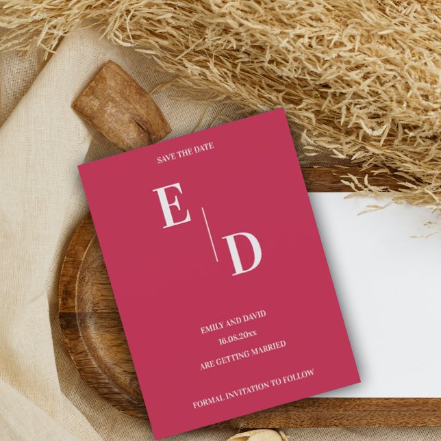 Carte Postale Faire-part Monogram Modern Magenta Wedding Save The Date (Créateur téléchargé)