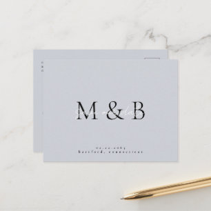 Carte Postale Faire-part Monogramme bleu Dusty Mariage Enregistrer la date