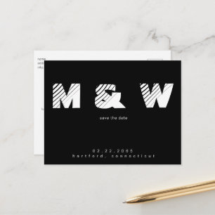 Carte Postale Faire-part Monogramme contemporain B/W Simple Enregistrer la 