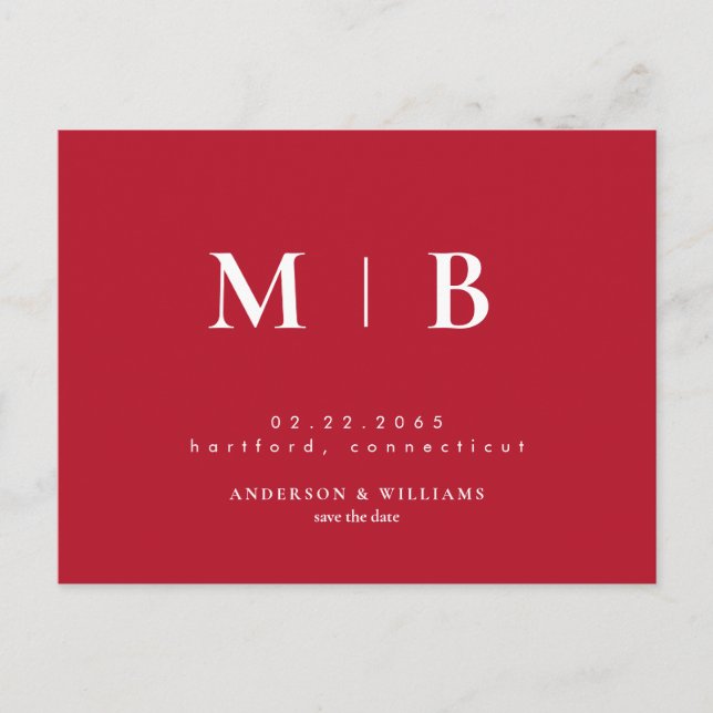 Carte Postale Faire-part Monogramme Contemporain Simple Rouge Save the Date (Devant)