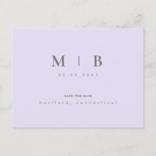 Carte Postale Faire-part Monogramme Lilac Mariage simple et élégant Date de