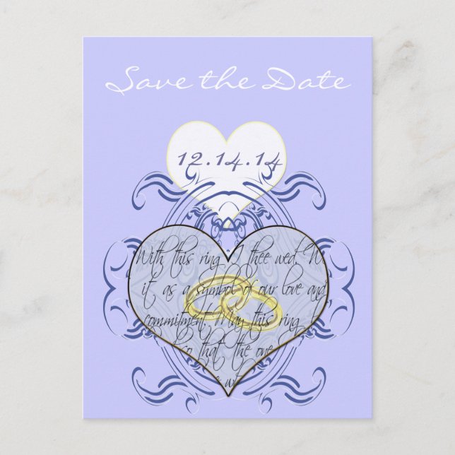 Carte Postale Faire-part Monogramme Mariage Vow Heart (Devant)