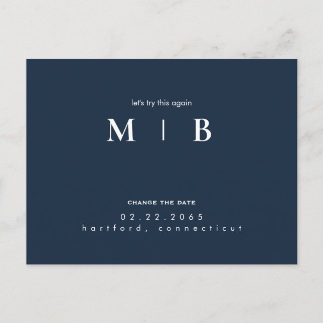 Carte Postale Faire-part Monogramme marine simple et élégant Modifier la da (Devant)