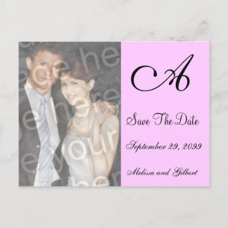 Carte Postale Faire-part Monogramme noir et rose Enregistrer la date Invita