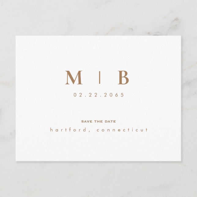Carte Postale Faire-part Monogramme or simple Blanc Enregistrer la date (Devant)
