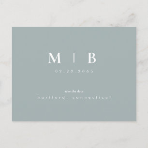 Carte Postale Faire-part Monogramme simple et élégant Pale SeafoamEnregistr