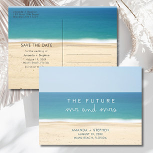 Carte Postale Faire-part Monsieur et Madame Beach Mariage Enregistrer la Da