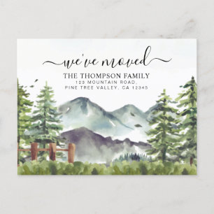 Carte Postale Faire-part Montagne de forêt rustique Nous avons déménagé Nou