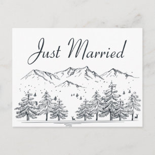 Carte Postale Faire-part Montagne d'hiver Mariage Arbres Nature