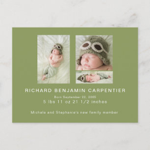 Carte Postale Faire-part Moss Green Collage photo Naissance