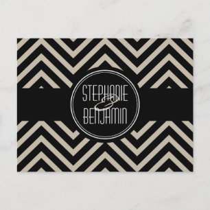 Carte Postale Faire-part Motif Chevron noir et beige Art déco