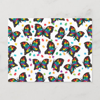 Carte Postale Faire-part Motif de puzzle de papillon d'autisme