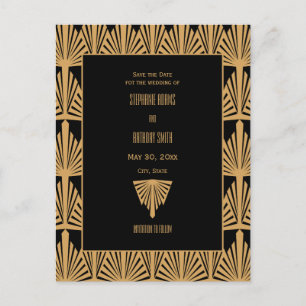 Carte Postale Faire-part Motif Gold et Black Art Déco Enregistrer la date