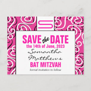 Carte Postale Faire-part Motif moderne Monogramme Bat mitzvah Enregistrer l