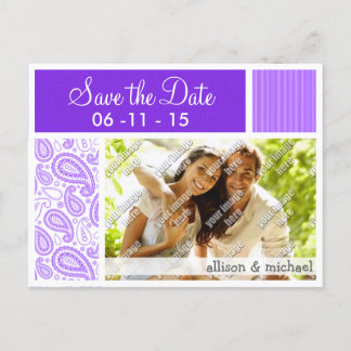 Carte Postale Faire-part Motif Paisley Violet