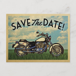 Carte Postale Faire-part Moto Enregistrer La Date Vintage Biker Mariage