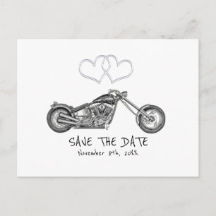 Carte Postale Faire-part Moto & Silver Hearts Biker Enregistrer La Date