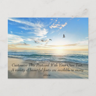 Carte Postale Faire-part Mouettes et lever de soleil sur la plage
